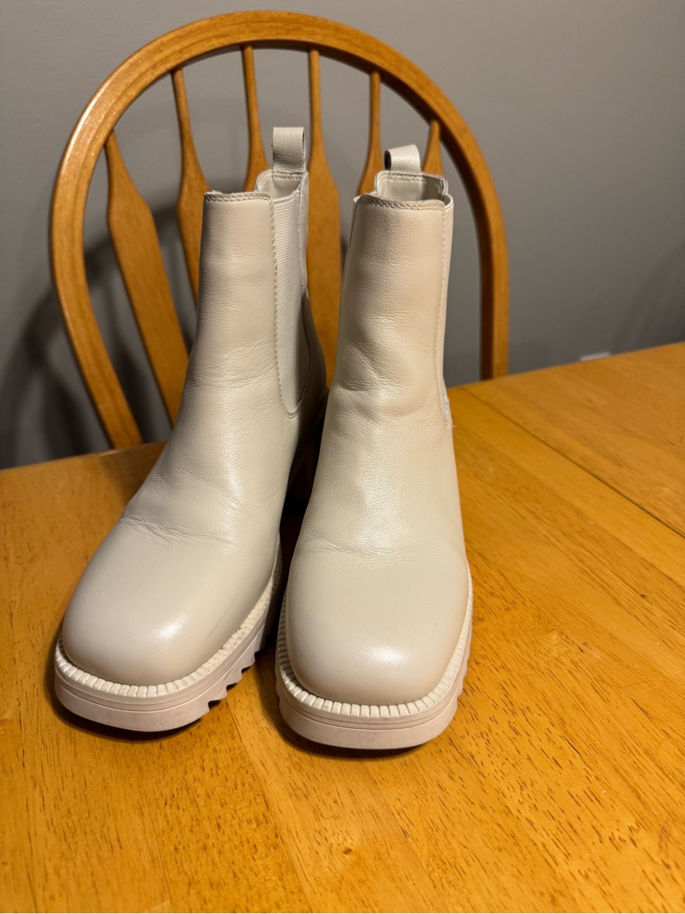 Aldo Cream Chelsea Ankle Boots - Chunky Sole Pull-On Booties